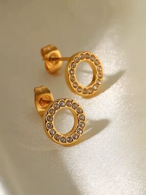 18K Gold Plated Circle Cubic Zirconia Stud Earrings